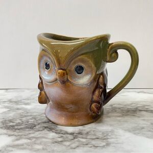 Vintage Gibson Home Owl Shaped Green and Brown 4 1/2” Tall Coffee Mug